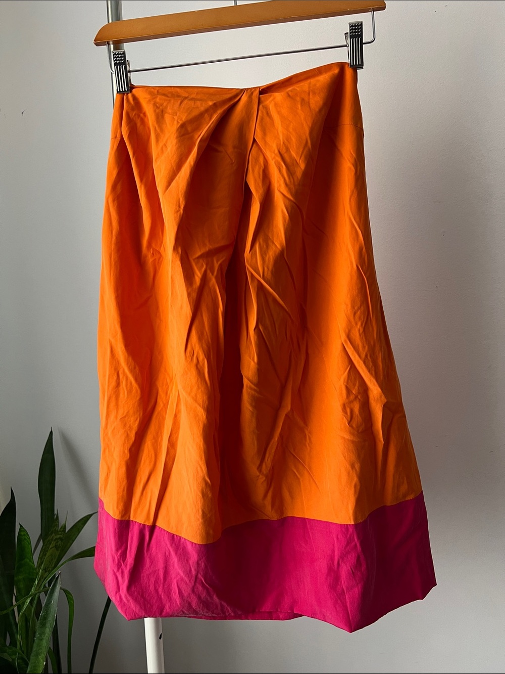 Trina Turk Strapless Colorblock A-Line Dress in Orange and Hot Pink
